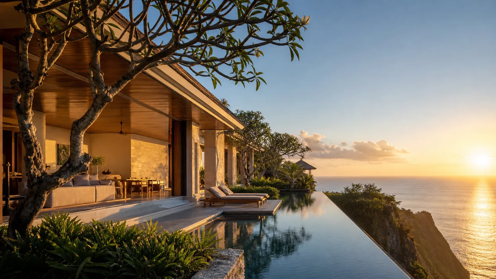 Villa Surya exterior — cliff-edge architecture above the Indian Ocean